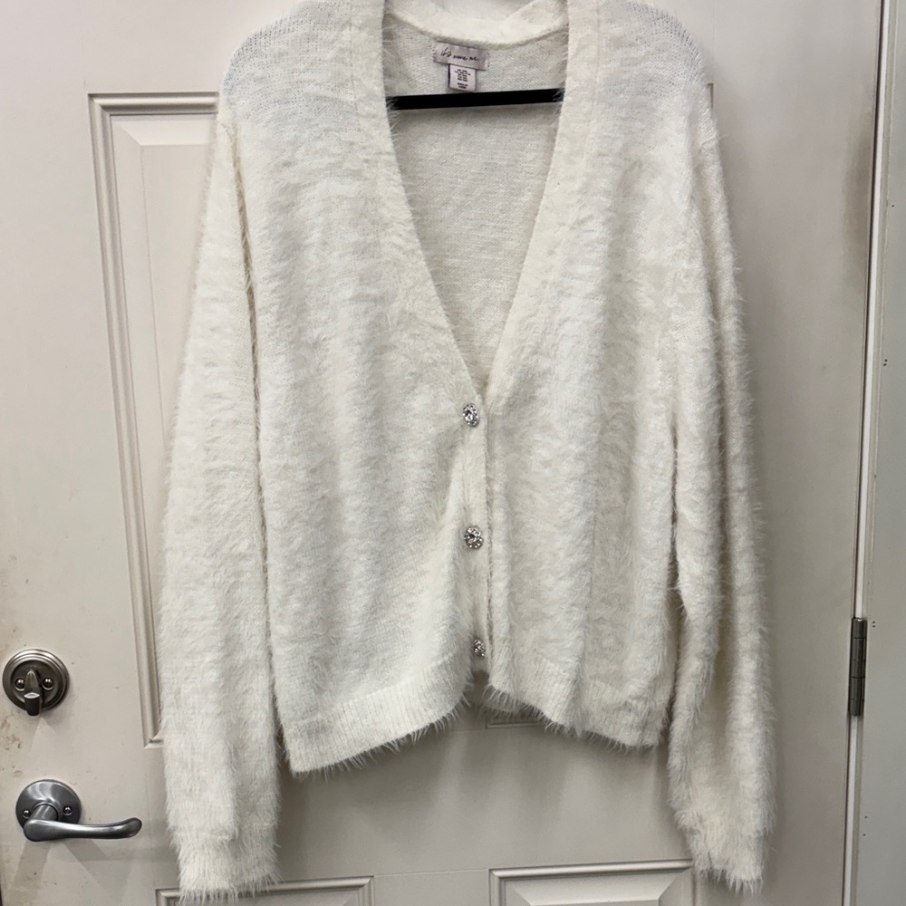 Elegant fuzzy mohair White Women's Cardigan